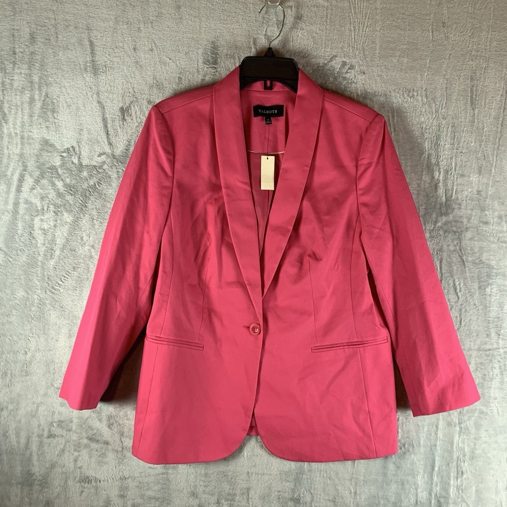 Talbots Women'sโ Blazer Jacket Pink Cotton One Button Long Career Classic 14 NWT